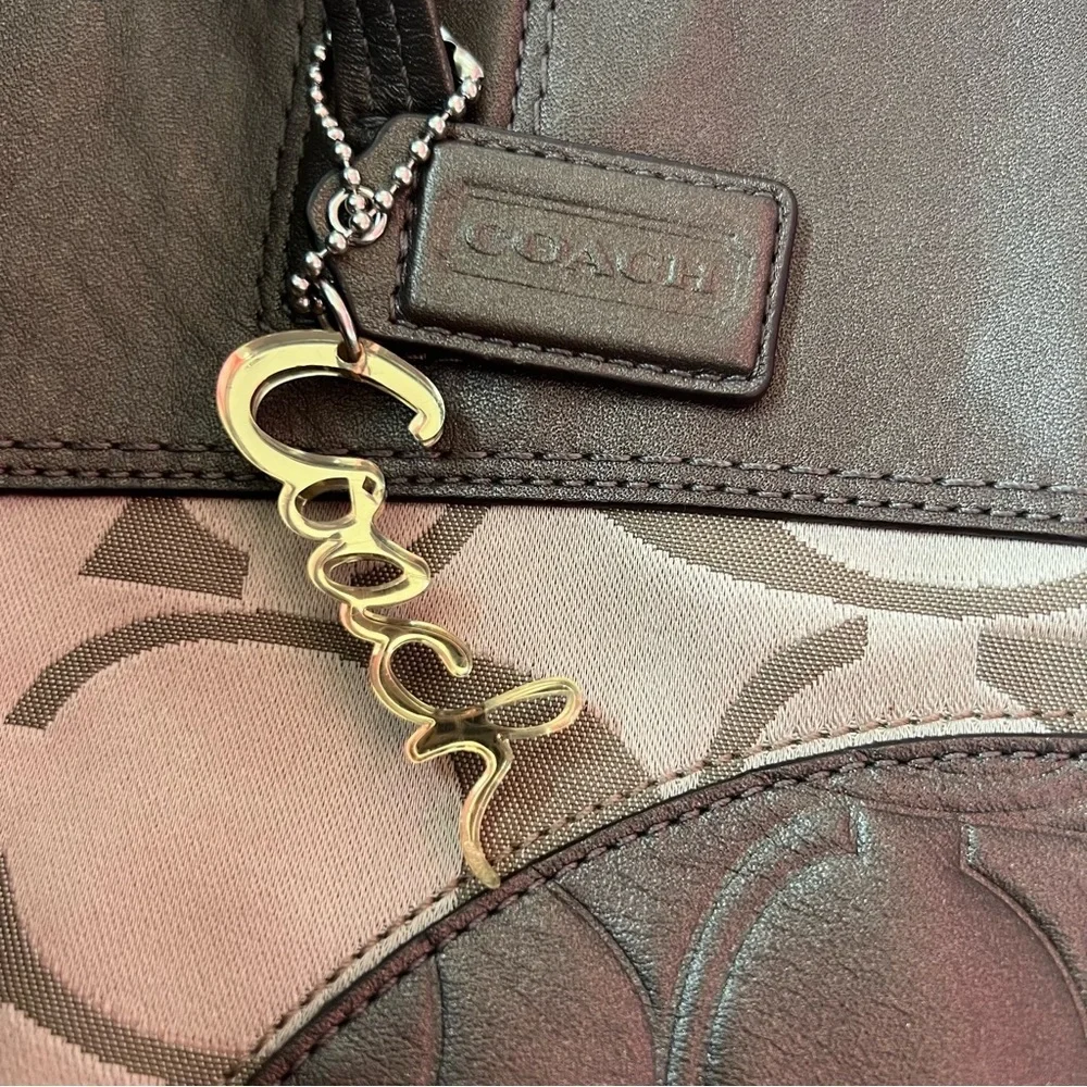 Coach Laura Signature Large Tote Shoulder Bag Brown Metallic Leather 18335 - Picture 4 of 15